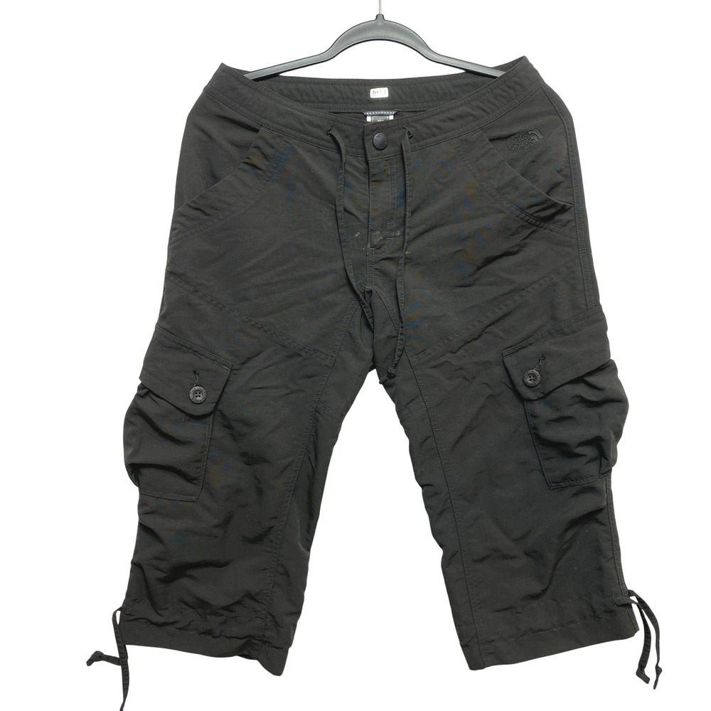The North Face Cargo Capri Hiking Pants Womens Size 6 Black Cropped Drawstring
